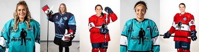 Scotia Rising Teammate mentors include, Natalie Spooner (Scotiabank Teammate), Ann-Renee Desbiens, Brigette Lacquette, Sarah Nurse and Blayre Turnbull of the PWHPA. (CNW Group/Scotiabank)
