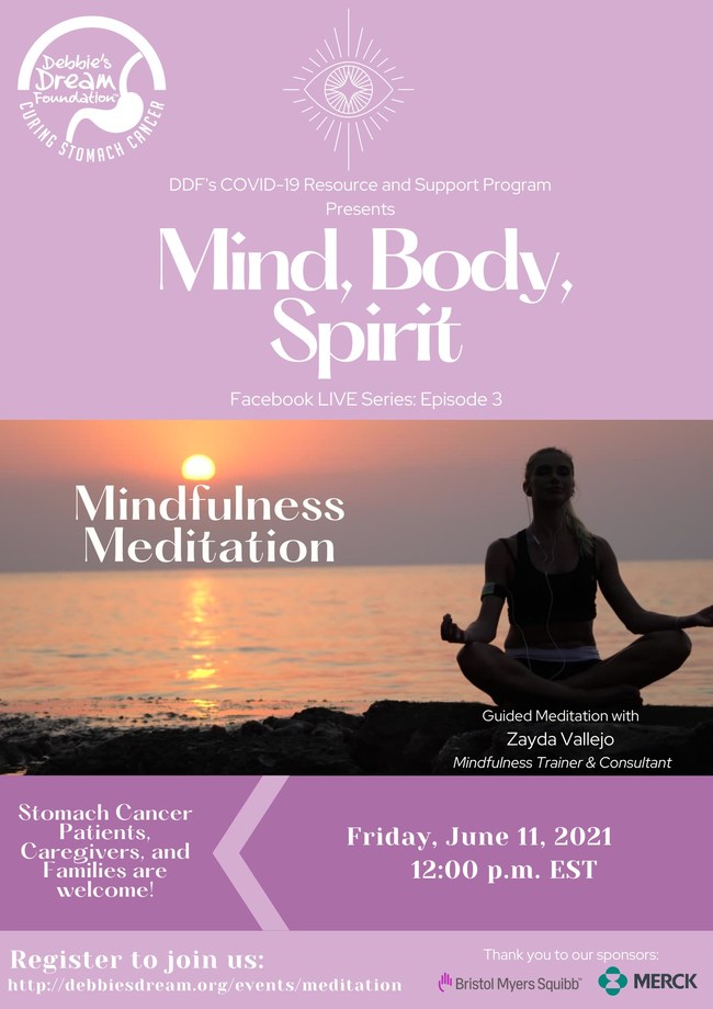 DDF's Mind, Body, Spirit Facebook LIVE Series - Episode 3: Mindfulness Meditation flyer.