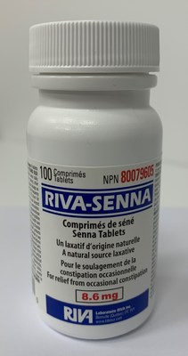Riva Senna 8.6 mg laxative (NPN 80079605), bottle of 100 tablets (CNW Group/Health Canada)