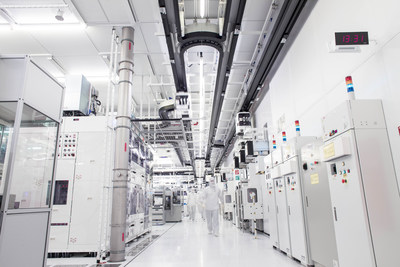 Inside the cleanroom at GLOBALFOUNDRIES' Fab 1 semiconductor manufacturing facility in Dresden, Germany.