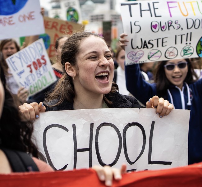 Sarah Goody marches in the Youth Climate Strike in San Francisco on May 24, 2019.