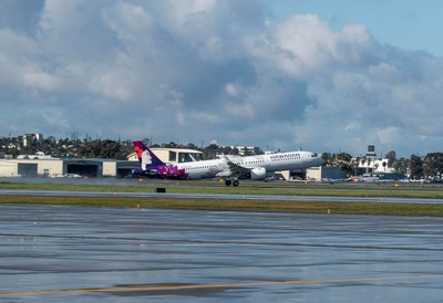 Hawaiian's Airbus A321neo departing Long Beach Airport for Maui's Kahului Airport.  Photo credit: Long Beach Airport