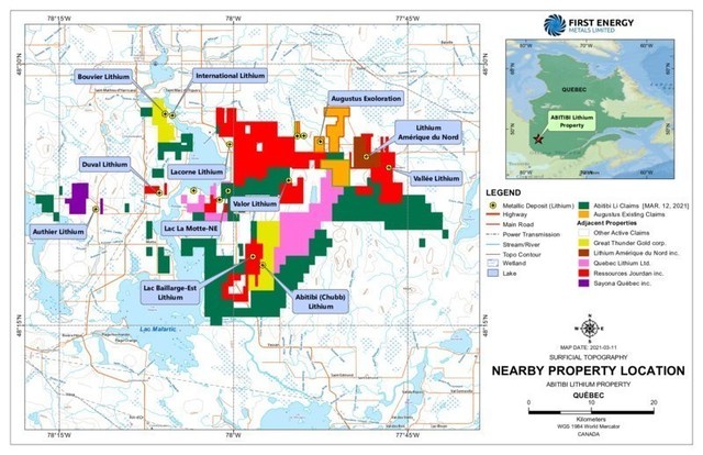 First Energy Acquisition Claims Map - Quebec (CNW Group/First Energy Metals Limited)