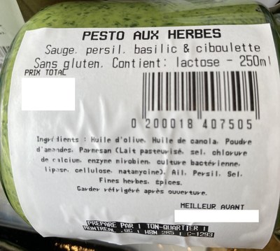 Pesto aux herbes (Groupe CNW/Ministre de l'Agriculture, des Pcheries et de l'Alimentation)