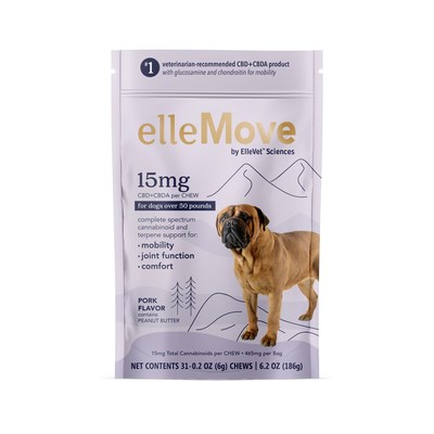 ElleVet Sciences clinically-proven pet CBD+CBDA announces new retail  product line "ellePet."  Available for all size dogs, "elleMove" for dogs with joint discomfort.