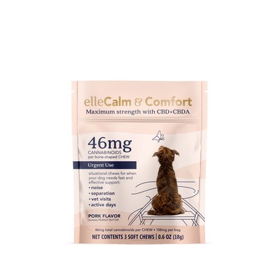 ElleVet Sciences clinically-proven pet CBD+CBDA announces new retail  product line "ellePet."  Available for all size dogs, "elleCalm and Comfort" is for urgent situational use.