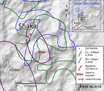 Figure 1: Shakai target with overlayed soil and ZTEM anomalies (CNW Group/Luminex Resources Corp.)