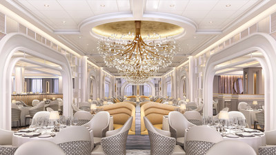 Vista’s Grand Dining Room illustrates the fresh, alluring architectural style that defines the ship.