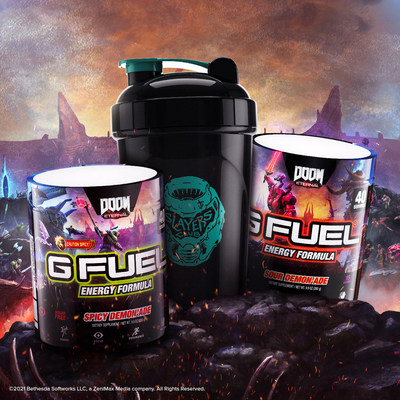 G FUEL Sour Demon’ade and Spicy Demon'ade Reskin are inspired by DOOM Eternal: The Ancient Gods – Part 2 and developed in partnership with Bethesda Softworks. Both flavors are available for pre-order at gfuel.com/collections/doom-demonade through March 16th and will start shipping on May 15, 2021.