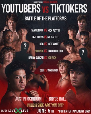 Social Gloves Battle of the Platforms Mega Boxing and Entertainment Event Featuring The Worlds Biggest Social Media Stars from TikTok and YouTube to Take Place in June 2021