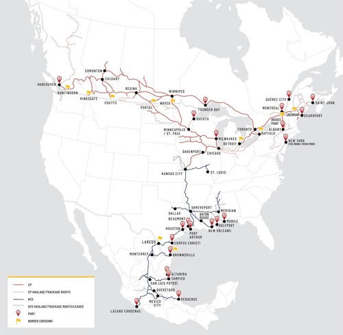 Combined Network Map: Creating the First U.S.-Mexico-Canada Rail Network (CNW Group/Canadian Pacific)