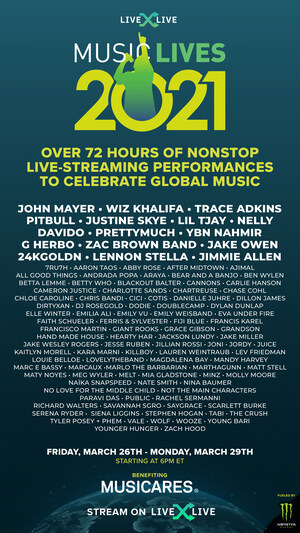 LiveXLive's Annual Global Streaming Music Festival Music Lives 2021 Adds World Renown Talent To Its Lineup; More Than 120 Artists And 72 Hours Of Non-Stop Music And The First NFT Music Festival Poster March 26-28, 2021