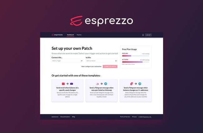 A preview of Esprezzo Dispatch: a no-code automation platform for crypto traders, NFT creators and collectors