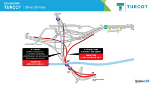 Projet Turcot - Fermeture d'un tronçon de l'autoroute 15 nord du 26 au 29 mars 2021