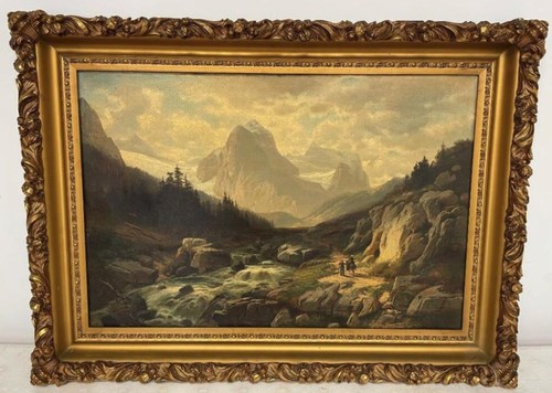 Framed oil painting, Walking Below the German Alps, signed lower right, Horst Hacker, Munich (Germany, 1842-1906)