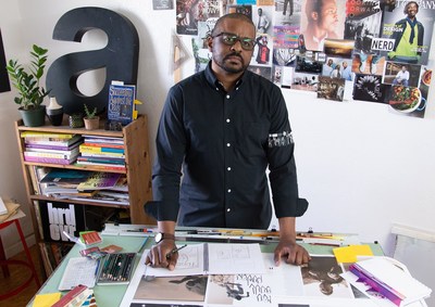 Umber Publishing Founder, Creative Director & Editor-in-Chief Mike Nicholls in his Oakland, CA office.  Photo Jon Crisp.