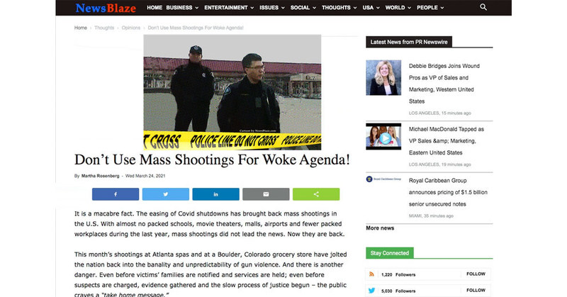 Mass Shootings and Woke Agenda in New Martha Rosenberg Story at NewsBlaze