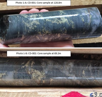 CD-001 and CD-002 Sample Cores (CNW Group/Meridian Mining S.E.)