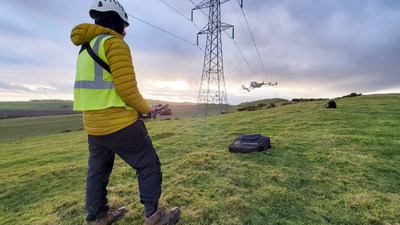 Cyberhawk pilot conducting drone inspection of SSEN Transmission’s power grid.