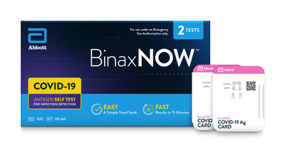 The Abbott BinaxNOW™ COVID-19 Self Test can be purchased over-the-counter at major U.S. retailers and does not require a prescription. (PRNewsfoto/Abbott)