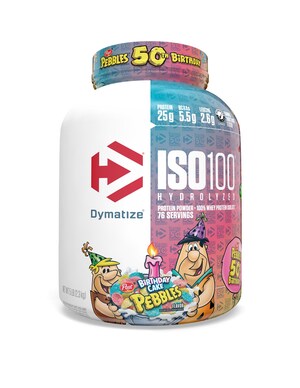 Dymatize Celebrates PEBBLES Cereal 50th Birthday with Limited Edition ISO100  PEBBLES Birthday Cake Protein Powder