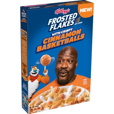 Tony the Tiger® teams up with Kellogg’s Frosted Flakes® superfan and legendary Hall of Famer Shaquille O’Neal to bring fans a breakfast that’s a slam dunk: Kellogg’s Frosted Flakes® with Crispy Cinnamon Basketballs. (Photo credit: Kellogg Company)