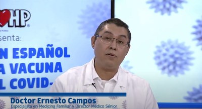 Dr. Ernesto Campos sharing the importance of the COVID-19 vaccine in Loma Linda University Health and IEHP's recent Spanish COVID-19 Vaccine Webinar.