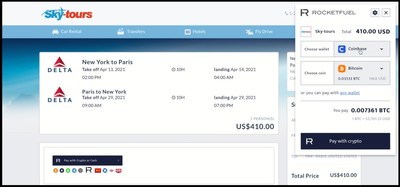 Check-out screenshot using RocketFuel to book travel on Sky-tours.