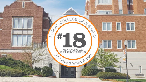 The Haslam College of Business at the University of Tennessee, Knoxville, has achieved its highest ranking by U.S. News and World Report, coming in at No.18 among publics institutions in the publication's Best Graduate Business Schools ranking released today.
