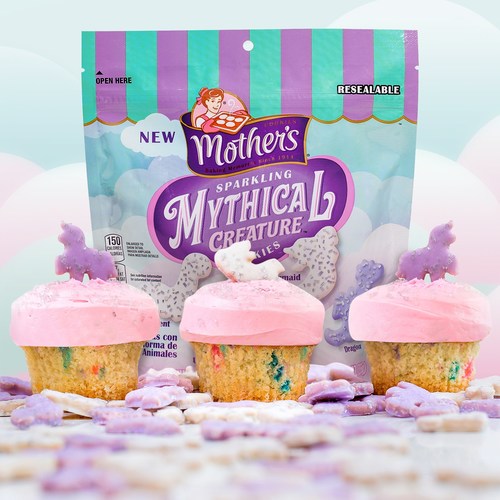 Mother’s Sparkling Mythical Creatures Cookies pictured with The Mythical Creature by Mother’s Sprinkles cupcake.
