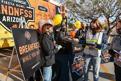 Volunteers at the Grand Canyon University vaccination POD were treated to breakfast, courtesy of just one stop on the Desert Financial Fiesta Bowl Kindness Arizona tour.