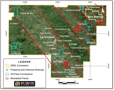 Figure 2   La Trinidad Concession – Mineralized Trends and Historical Workings (CNW Group/GR Silver Mining Ltd.)