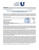 URANIUM PARTICIPATION CORPORATION REPORTS FINANCIAL RESULTS FOR THE YEAR ENDED FEBRUARY 28, 2021 (CNW Group/Uranium Participation Corporation)