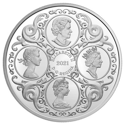 La moneda de la colección de plata de la Real Casa de la Moneda de Canadá celebra el 95º cumpleaños de la Reina (anverso)
