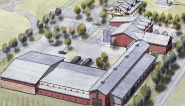 A rendering of the planned 100,000 sq. ft. farmhouse-style facility.