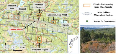 Figure 1: Priority Copper Targets Around at Lokken (CNW Group/Capella Minerals Limited)