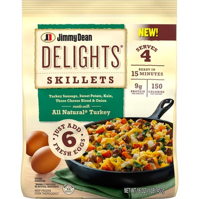 Jimmy Dean Delights® Skillets are a delicious, flavorful breakfast with seasoned vegetables and a three-cheese blend available in one flavor variety: Turkey Sausage, Sweet Potato and Kale