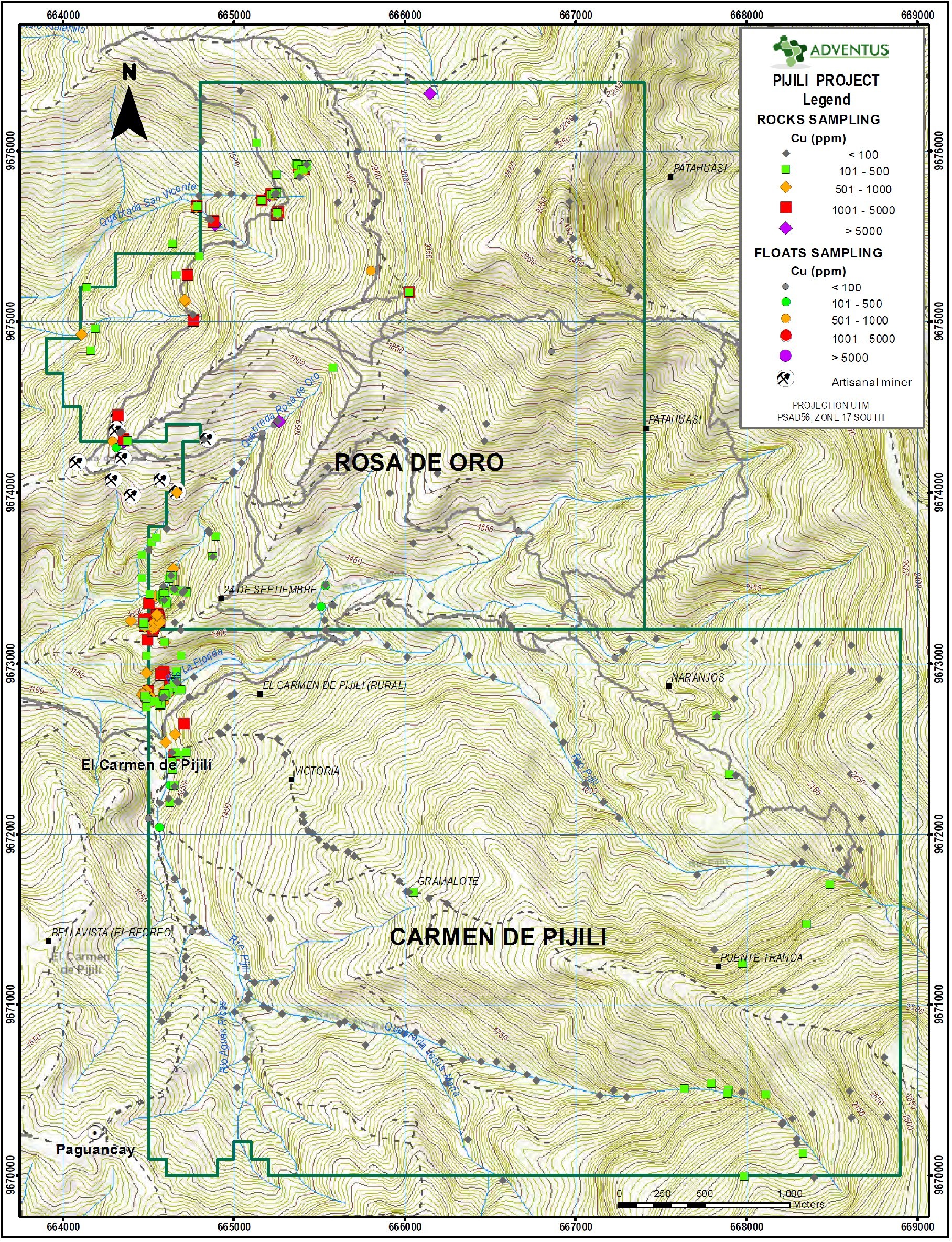 Figure 2: Prospecting Grab and Float Rock Sample Map (Copper values) (CNW Group/Adventus Mining Corporation)