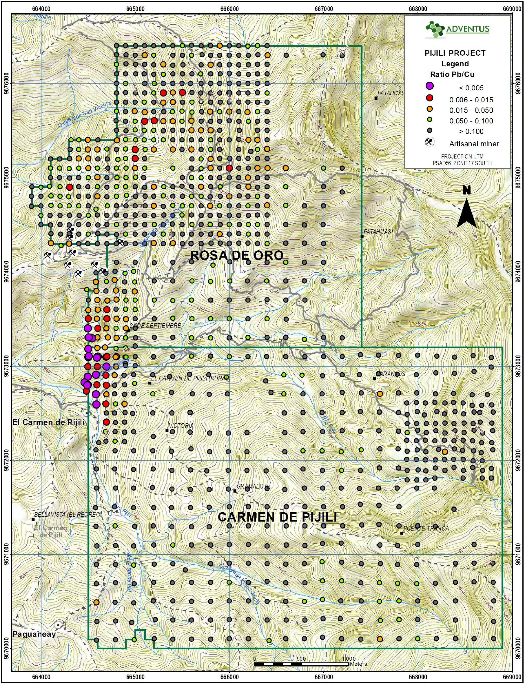 Figure 6: Surficial Soil Sample Map (Pb/Cu ratio) (CNW Group/Adventus Mining Corporation)