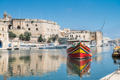 Traditionally painted passenger boat - Vittoriosa, Malta.