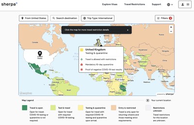 Travel Tech Company Sherpa? Launches Interactive Travel Reopening Map; Announces American Airlines as First Partner