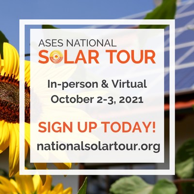 The forms are now open to sign up your Local Solar Tour or Solar Site on the National Solar Tour! The largest grassroots solar event will happen virtually and in neighborhoods near you, October 2-3, 2021, but you can host your Local Solar Tour or Solar Site anytime throughout the year. The deadline to sign up your Local Solar Tour or Solar Site is August 15. Learn more at nationalsolartour.org.