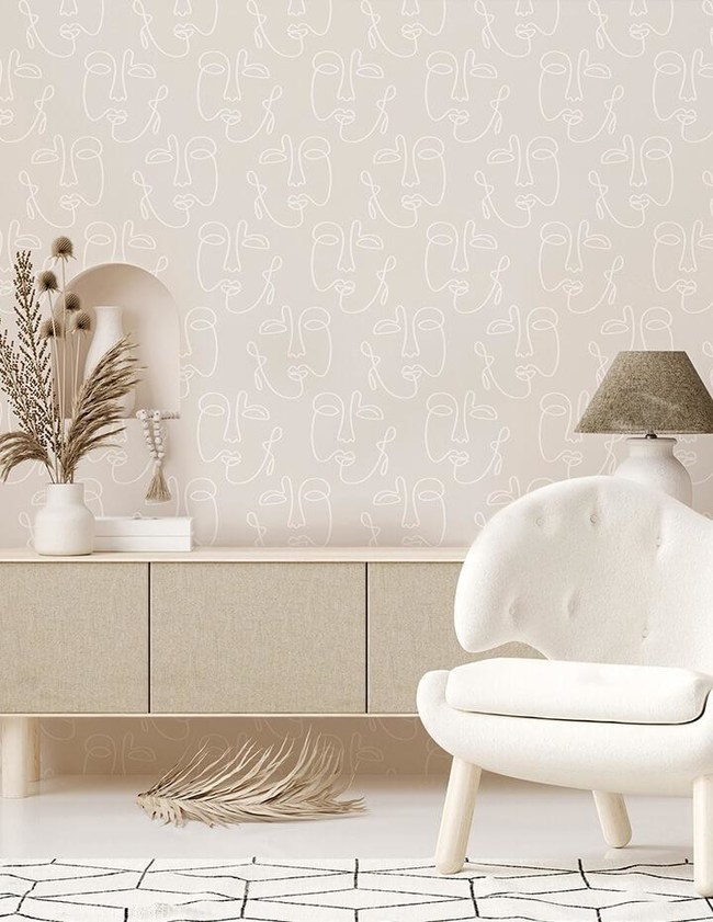 Profiles in Greige by F&M Wall Coverings, Exclusive to CuriobyFifthandMain.com is printed with non-toxic ink on textured, peel and stick paper.