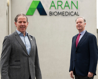 Peter Mulrooney, CEO, Aran Biomedical, with Mark De Faoite, Director of Enterprise, Employment & Property, Údarás na Gaeltachta, announcing the creation of 150 new jobs in Galway, Ireland