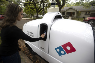 Beginning this week, select customers who place a prepaid order on dominos.com on certain days and times from Domino’s, located at 3209 Houston Ave. in Houston, can choose to have their pizza delivered by Nuro’s R2 robot.