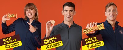23x U.S. Olympic Gold Medalist and Swimming Legend, Michael Phelps, 5x U.S. Olympic Gold Medalist, Katie Ledecky and 2x U.S. Olympic Gold Medalist Caeleb Dressel form the Ultimate Team Reese’s