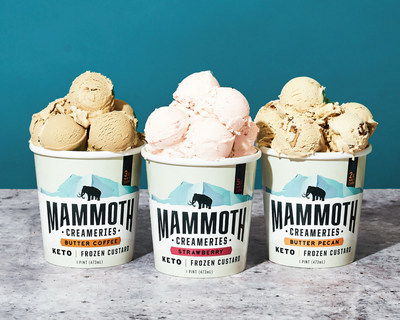 Three new flavors of Mammoth Creameries keto frozen custard include Butter Coffee, Strawberry, and Butter Pecan.