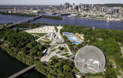 Aerial view of the Biosphere, the parc Jean Drapeau and the city of Montreal (CNW Group/Environment and Climate Change Canada)