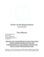 Project on Fair Representation Releases White Paper Urging States and Jurisdictions to Use Citizen Voting Age Population For Redistricting