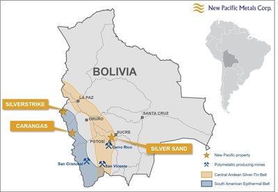 Figure 1: Location of the Carangas Project in the Department of Oruro, Bolivia (CNW Group/New Pacific Metals Corp.)